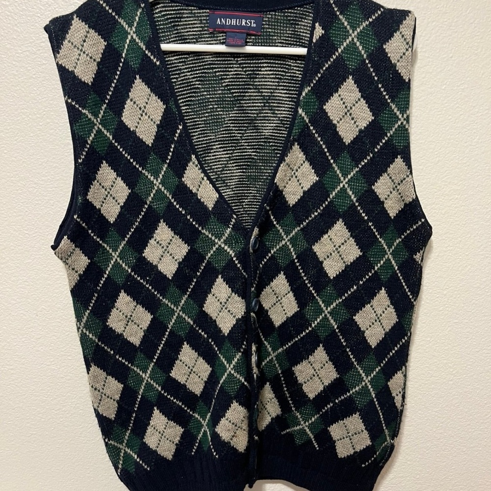 Vintage Andhurst Club Sweater Vest Men’s L Blue Argyle Classic Golf Preppy Knit